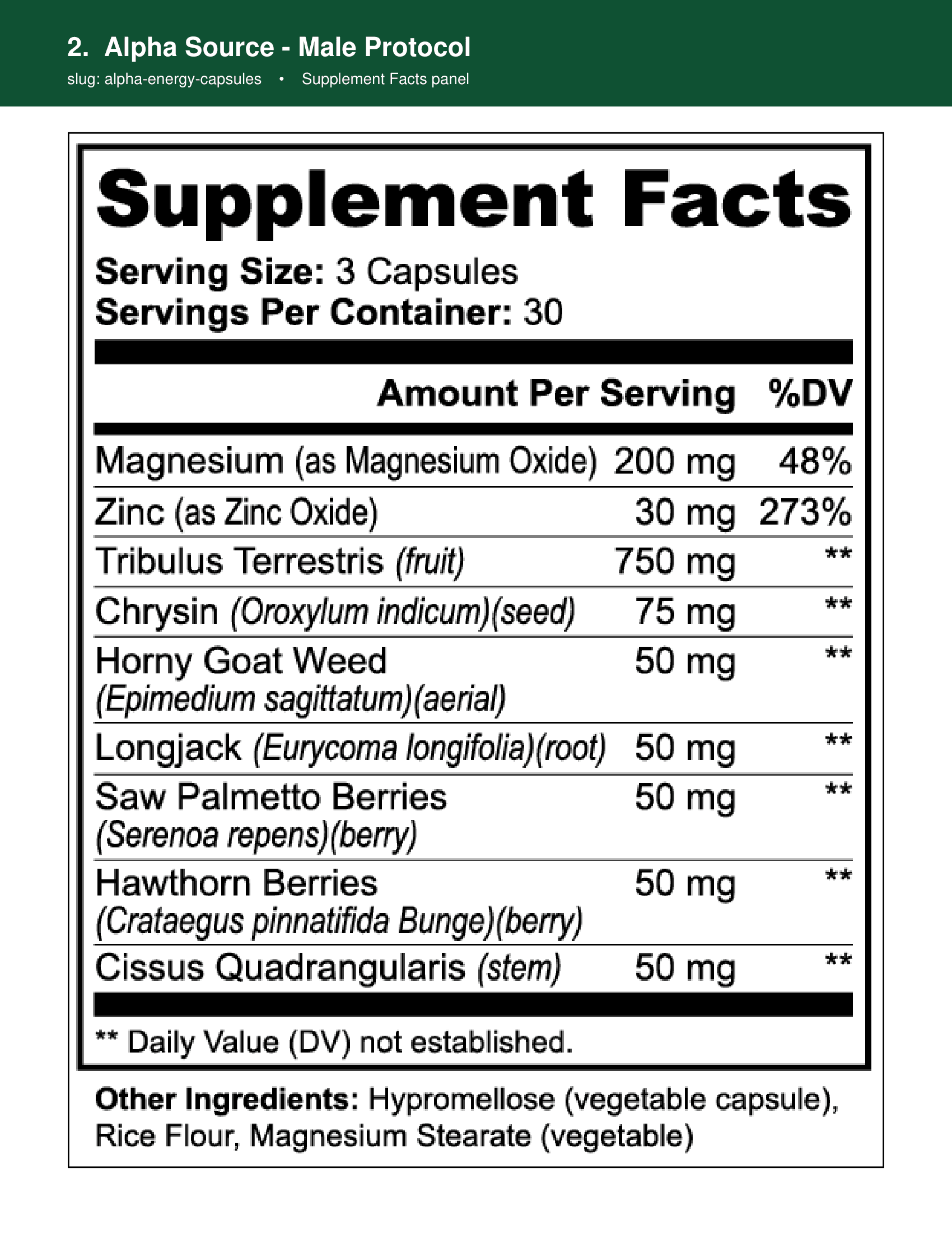 Alpha Source supplement facts panel
