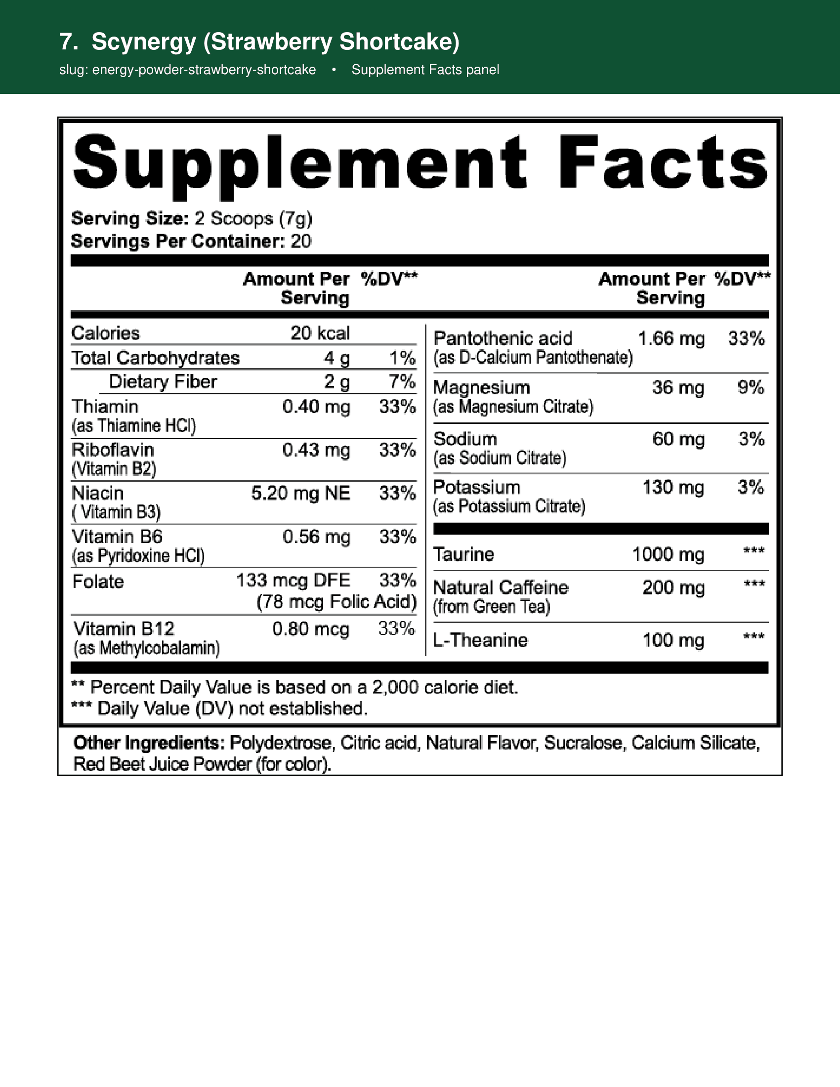 Scynergy supplement facts panel